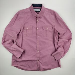 John LennonMens XXL Red Check Button-Down Shirt Signature Peace Button Embroide